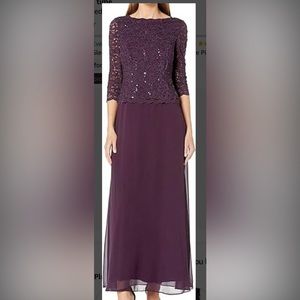 3/4 sleeve purple, formal dress.